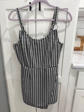 No Boundaries Black & White Houndstooth Mini Dress with Ring Straps
